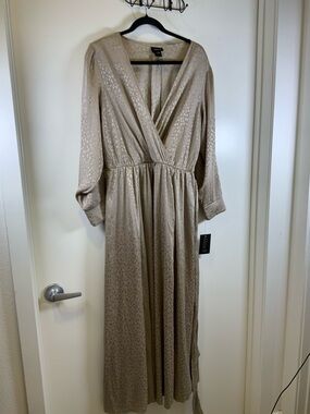 Alexa B Taupe Metallic Long Sleeve Wrap Maxi Dress